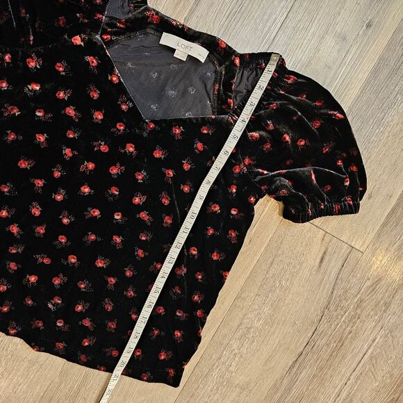 LOFT Whimsygoth Blouse Short Sleeve  Black Velvet Rose Print Peasant XXSP - Picture 6 of 6